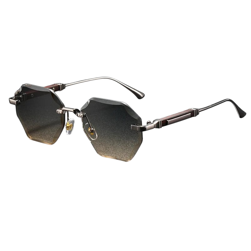 Aureliss Jett randlose Sonnenbrille mit achteckigen, dunkel getönten Gläsern und einem eleganten Metallrahmen.