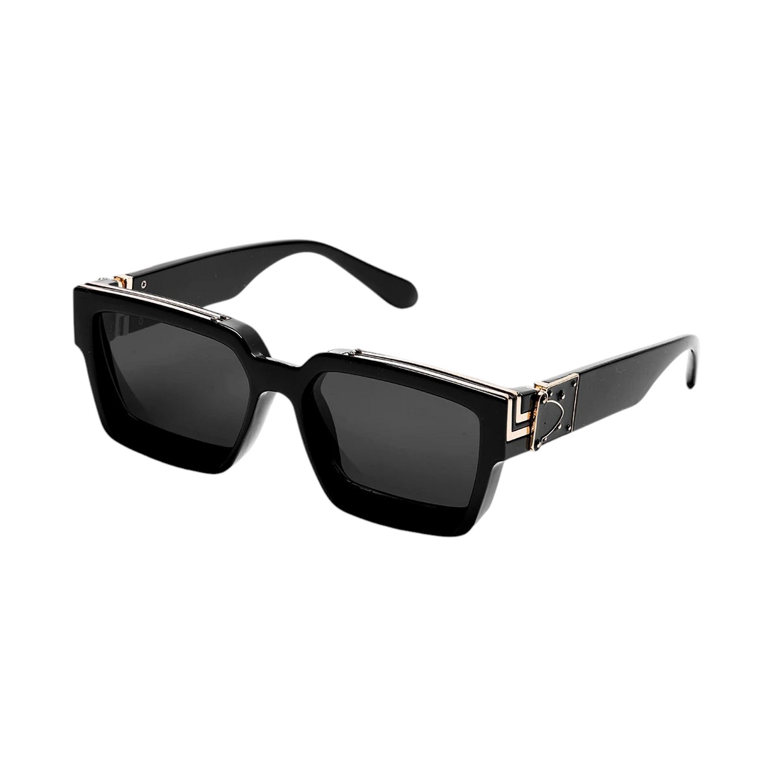 Aureliss Remy quadratische Sonnenbrille in Schwarz mit goldenen Metalldetails und UV400-Schutz