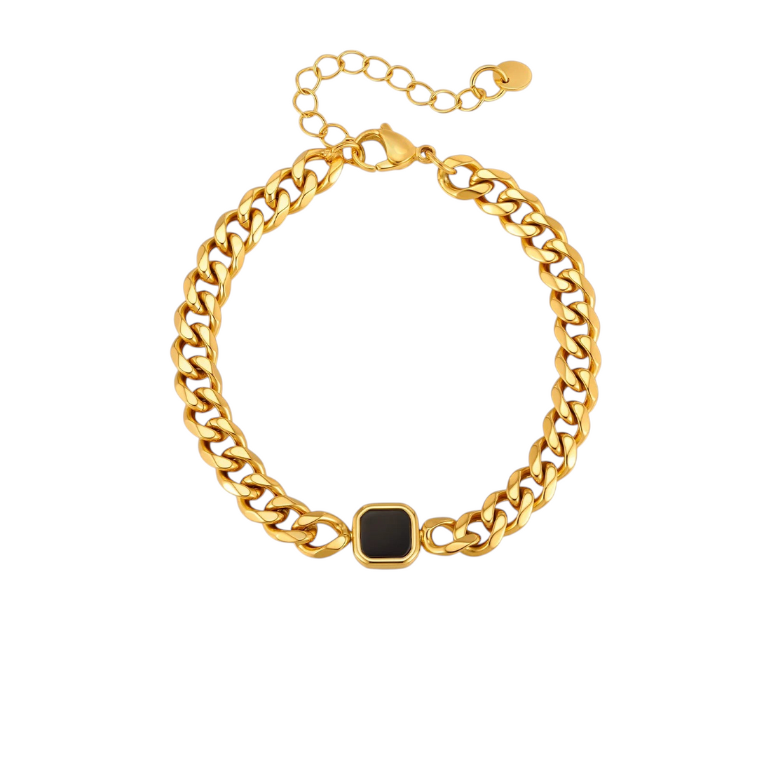 Aureliss Havana Panzerarmband aus goldfarbenem Edelstahl mit schwarzem quadratischem Element und Karabinerverschluss
