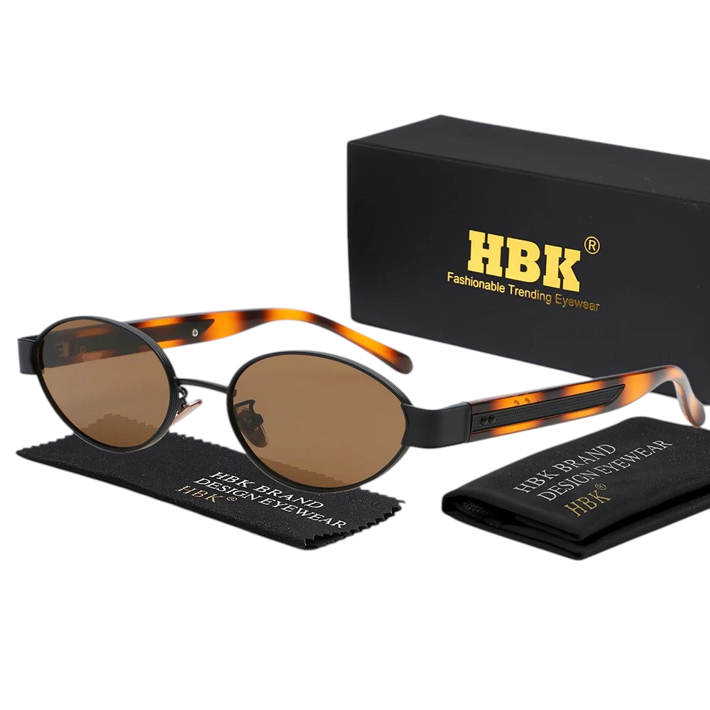 Aureliss Vance ovale Sonnenbrille im Retro-Stil mit schmalem Rahmen in Schildpatt-Optik und braunen Gläsern