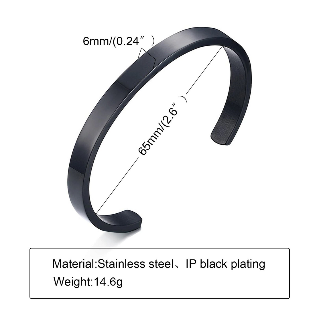 Aureliss Ryder Manschettenarmband aus schwarzem Edelstahl mit 6 mm Breite und schlichtem, offenem Design