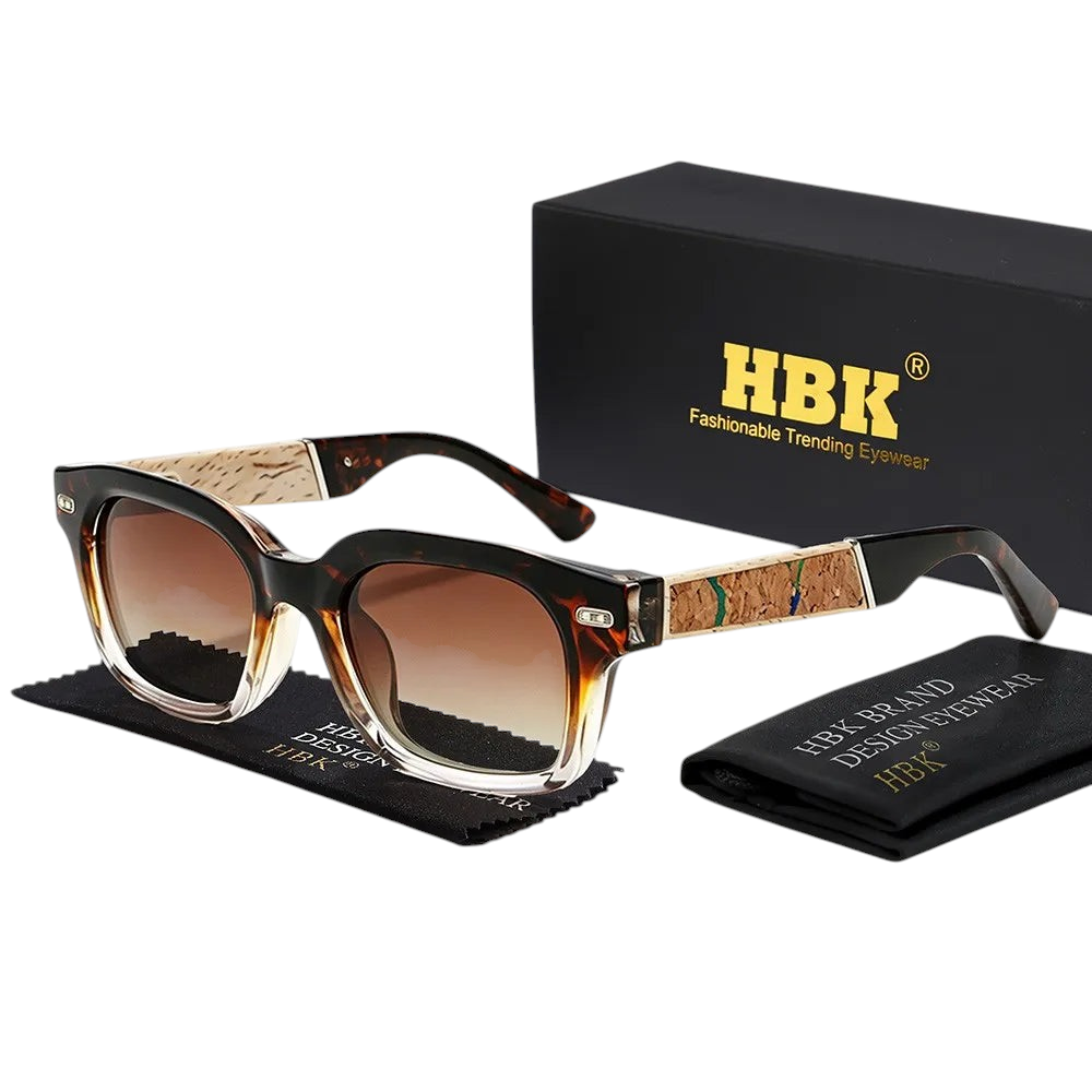 Aureliss Hudson Sonnenbrille mit quadratischem Rahmen in Schildpatt-Optik und Kork-Details sowie braunen Verlaufsgläsern