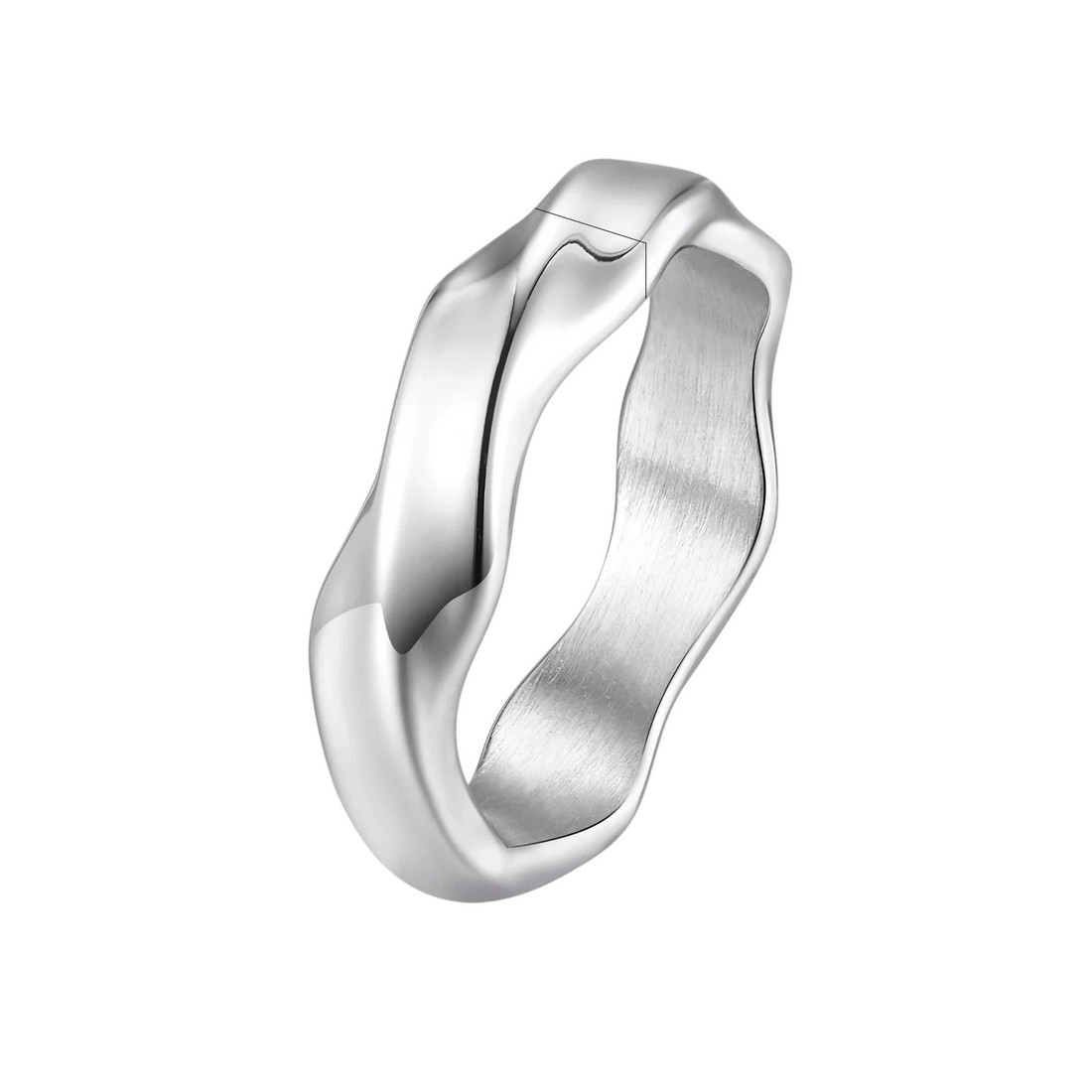 Aureliss Lior Möbius-Ring aus silberfarbenem Edelstahl mit geschwungenem, modernem Design für den Alltag