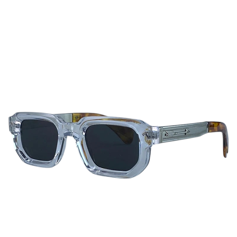 Aureliss Axel quadratische Herren-Sonnenbrille mit transparentem Rahmen und Pfeil-Detail an den Bügeln