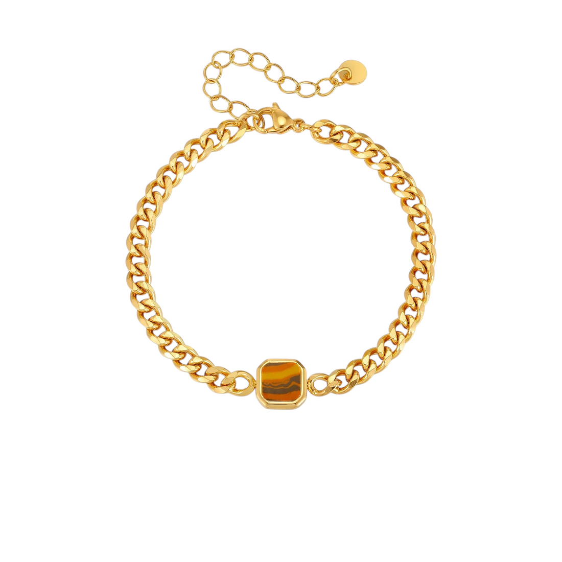 Aureliss Havana Panzerarmband in Gold mit quadratischem Tigerauge-Stein und Karabinerverschluss