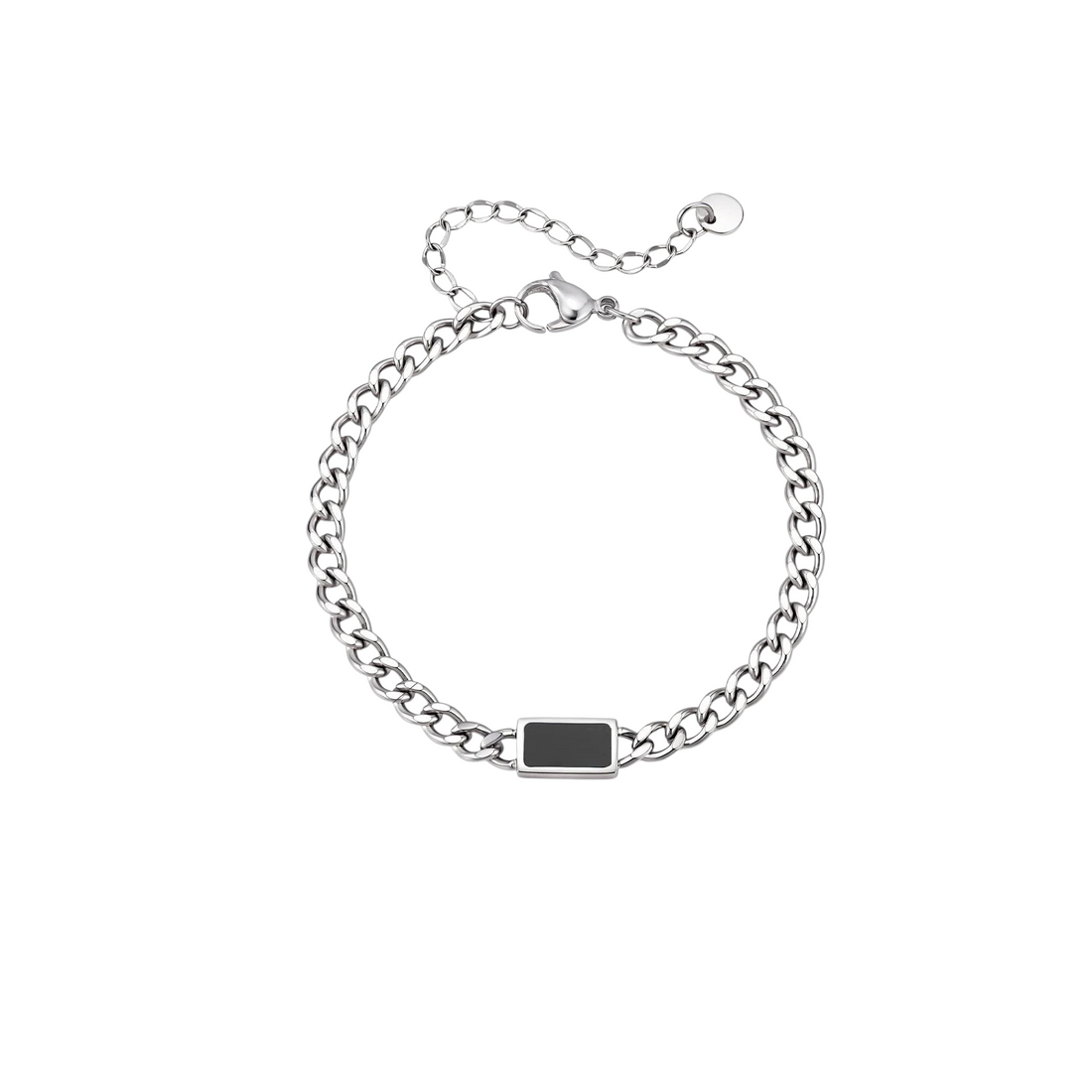 Aureliss Havana Panzerarmband aus silberfarbenem Edelstahl mit schwarzem Element und Karabinerverschluss