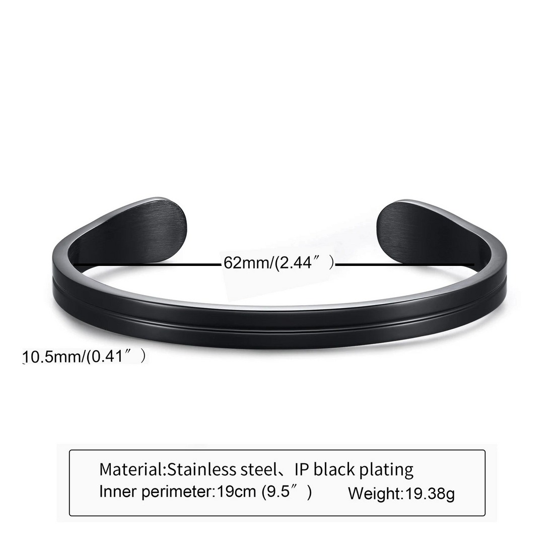 Aureliss Ryder Manschettenarmband aus schwarzem Edelstahl mit schlichtem, offenem Design