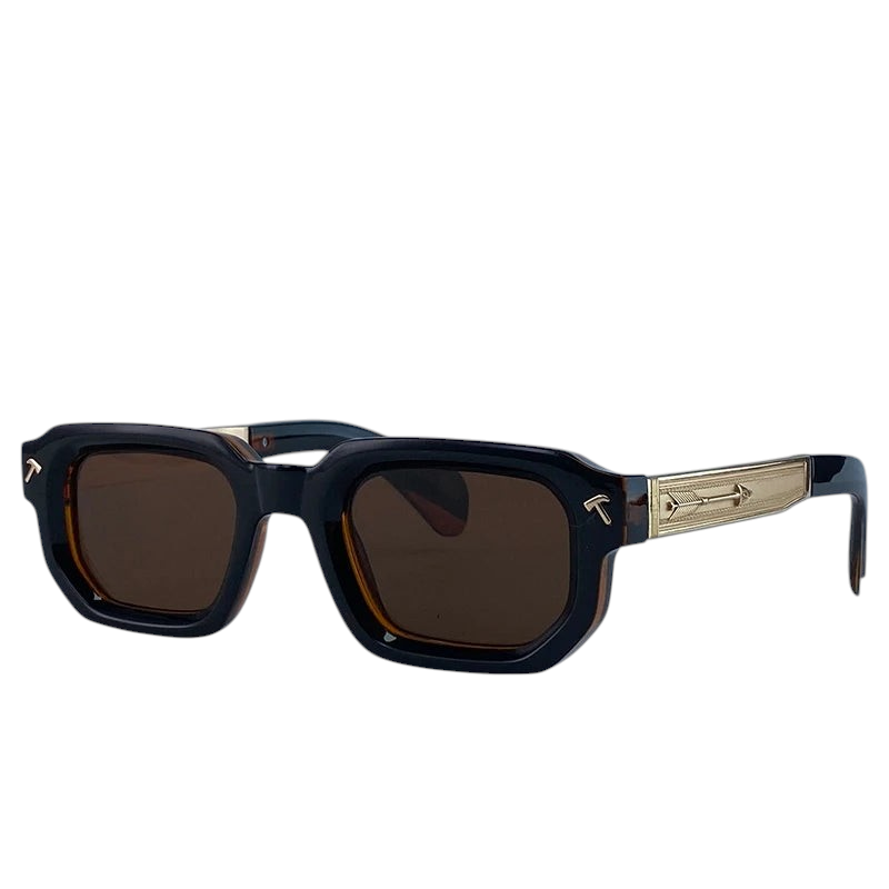 Aureliss Axel quadratische Herren-Sonnenbrille mit braunen Gläsern und goldenen Bügeldetails im Vintage-Stil