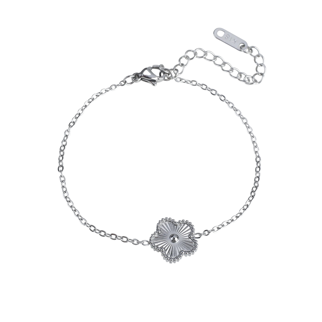 Aureliss Fynn Armband aus silberfarbenem Edelstahl mit filigranem Blüten-Motiv und verstellbarem Karabinerverschluss