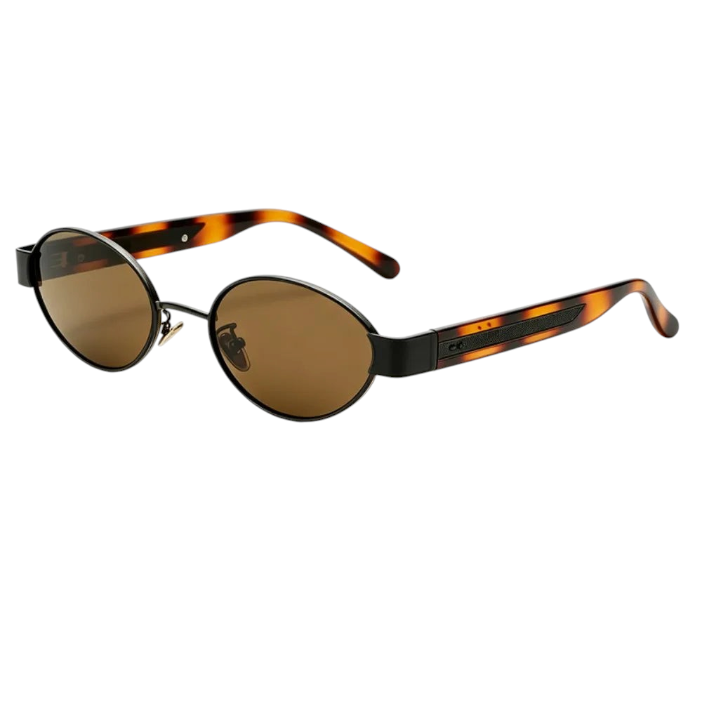 Aureliss Vance ovale Sonnenbrille im Retro-Look mit Schildpatt-Bügeln und braunen Gläsern