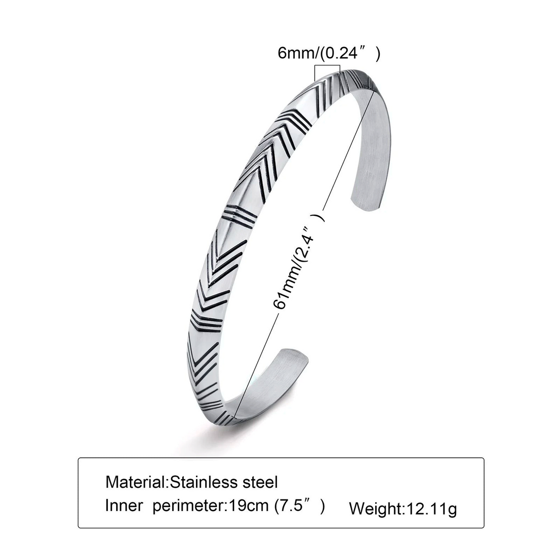Aureliss Ryder Manschettenarmband aus silberfarbenem Edelstahl mit geometrischem Chevron-Muster