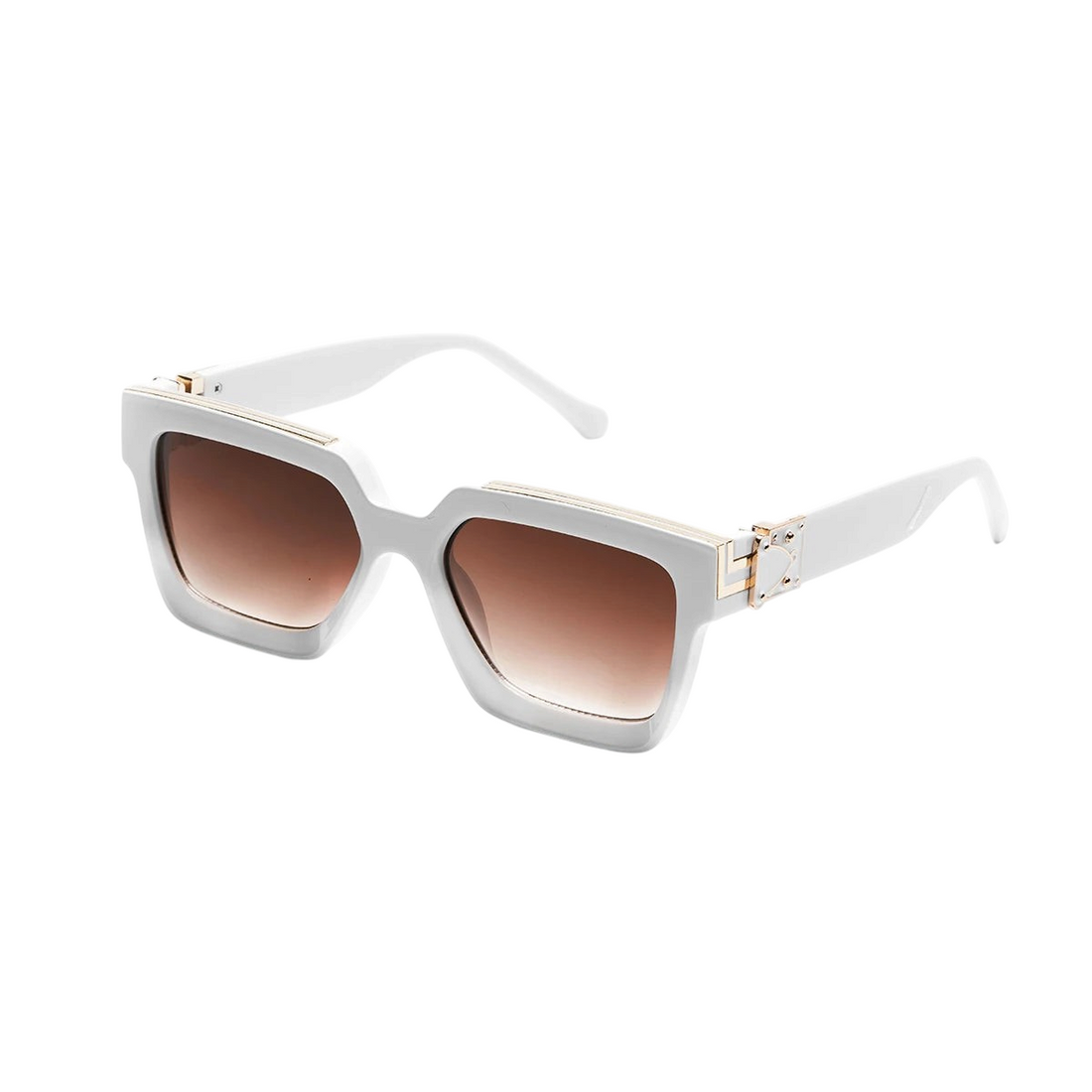 Aureliss Remy quadratische Sonnenbrille in Weiss mit braunen Verlaufsgläsern und goldenen Metalldetails