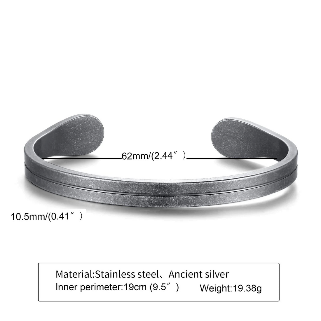 Aureliss Ryder Manschettenarmband aus grauem Edelstahl mit schlichtem, offenem Design
