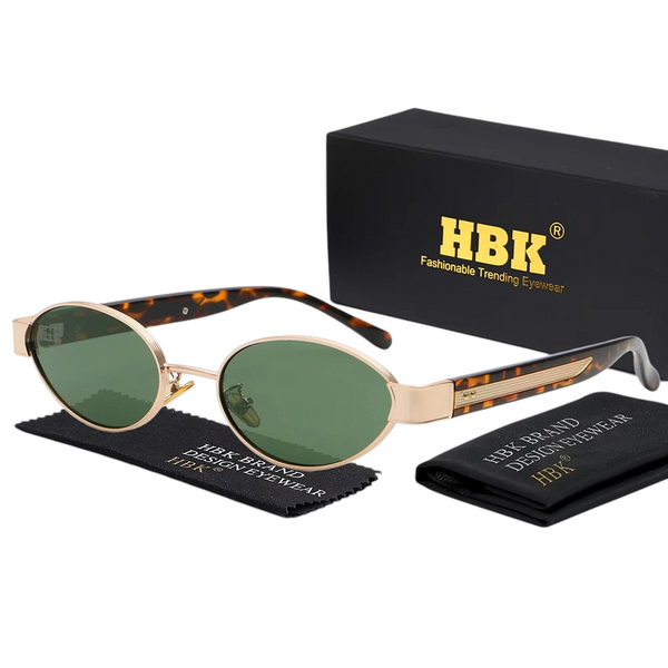 Aureliss Vance ovale Sonnenbrille im Retro-Stil mit goldfarbenem Rahmen, grünen Gläsern und Schildpatt-Bügeln