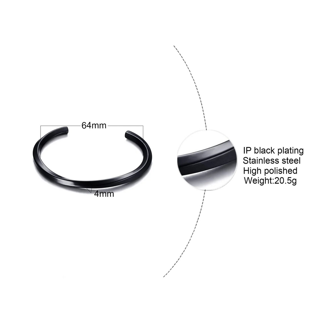 Aureliss Ryder Manschettenarmband in Schwarz aus poliertem Edelstahl mit 4 mm Breite und offenem Design