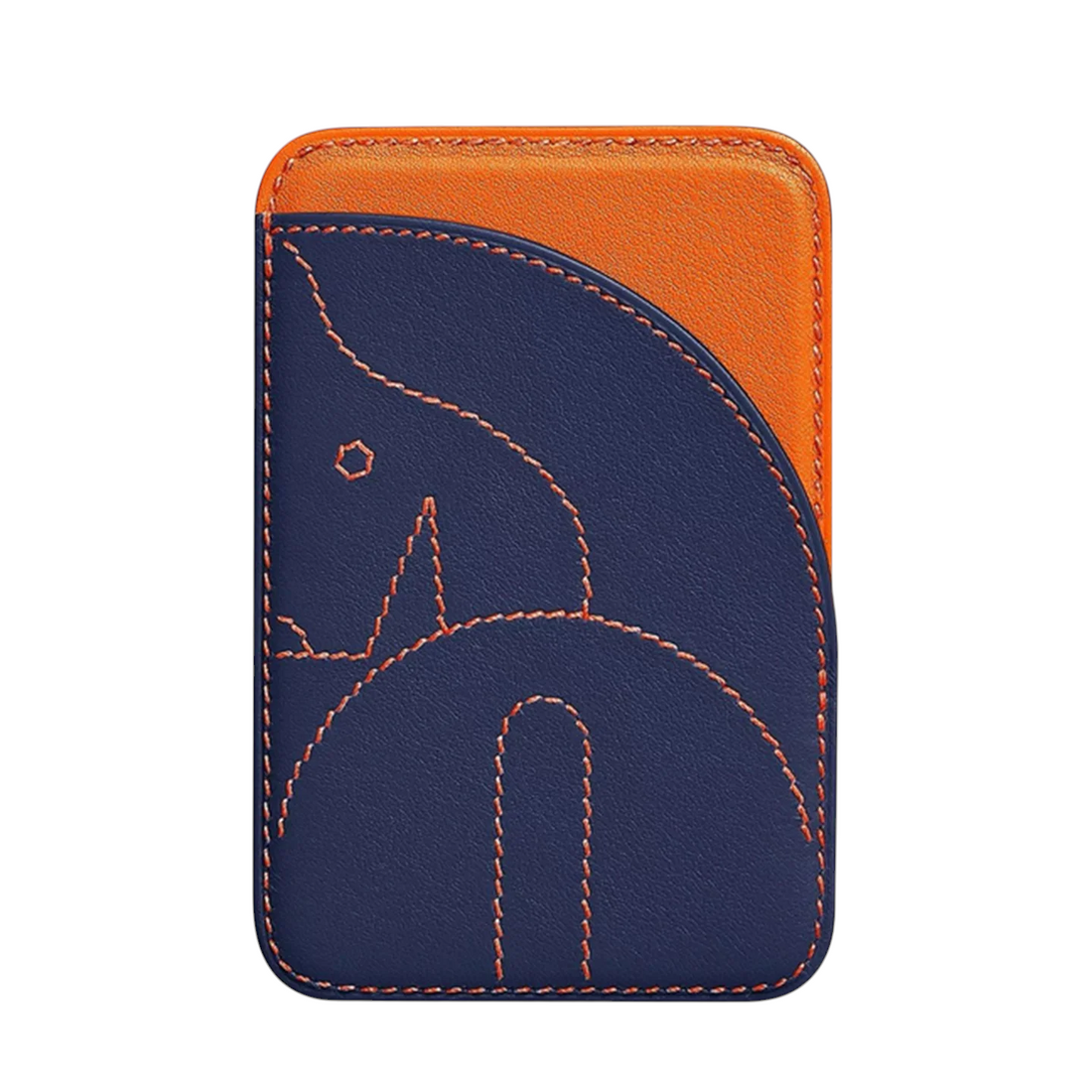 Aureliss magnetische Kartenhülle aus blauem und orangefarbenem Leder mit kunstvoller Pferdekopf-Steppung