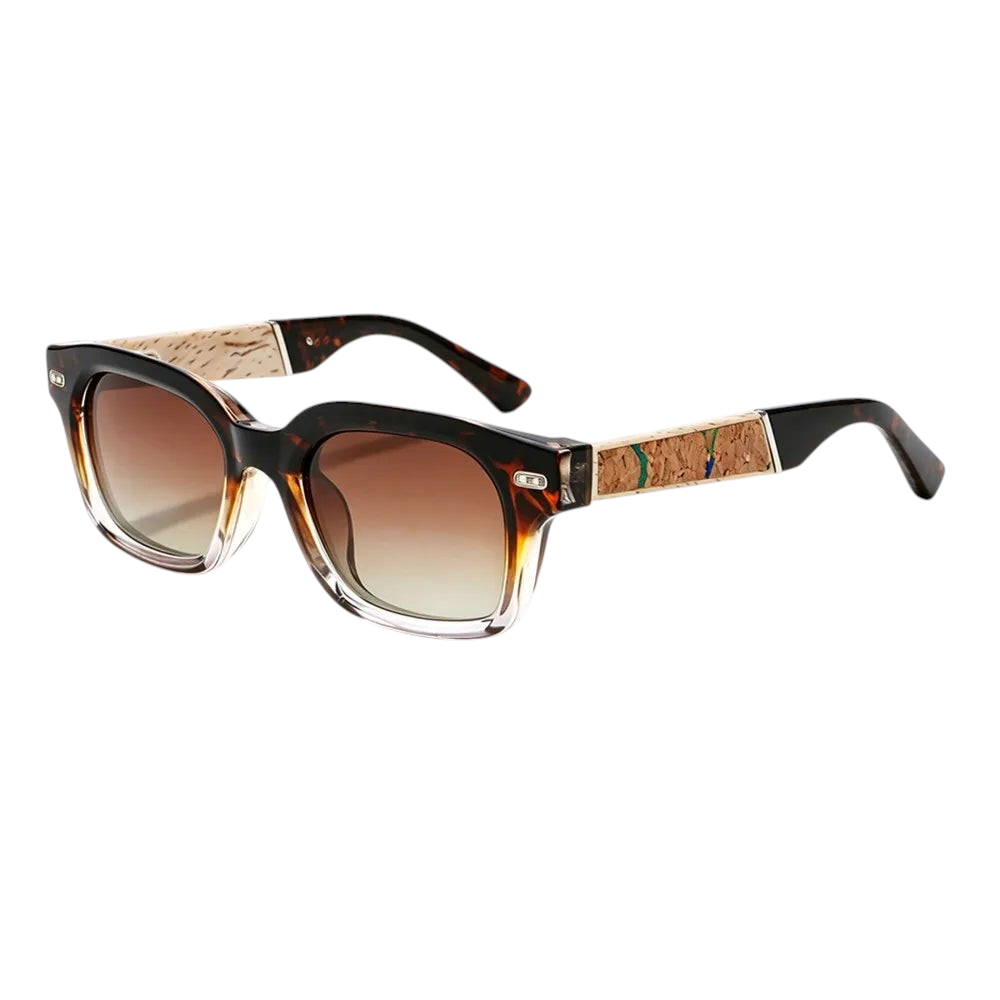 Aureliss Hudson Sonnenbrille im Vintage-Stil mit quadratischem Schildpatt-Rahmen und Kork-Bügeln mit UV400-Schutz