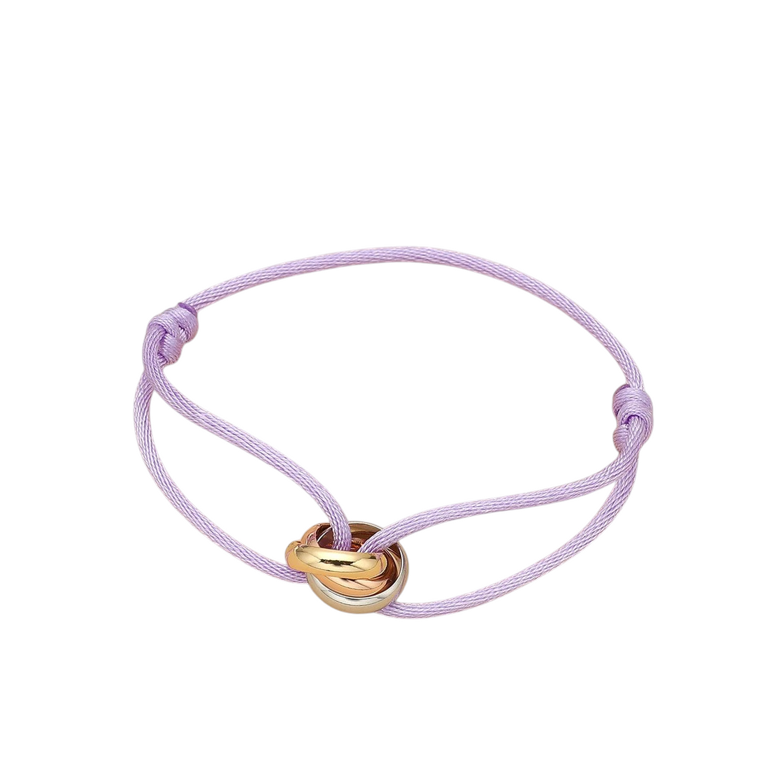 Aureliss Cruz Armband in Hellviolett mit drei ineinander verschlungenen Edelstahlringen in Gold und Silber