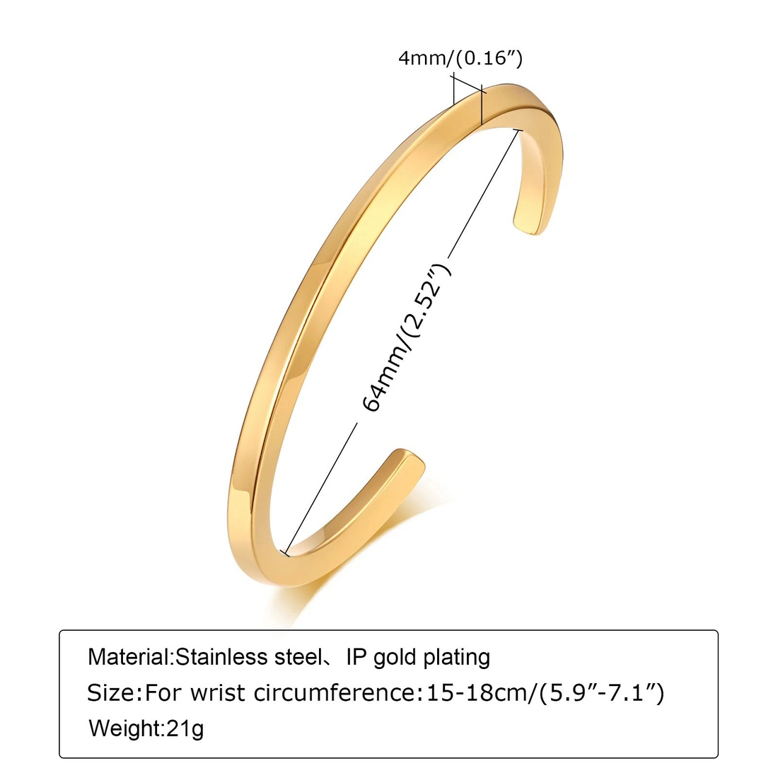Aureliss Ryder Manschettenarmband aus goldfarbenem Edelstahl mit 4 mm Breite und offenem Design