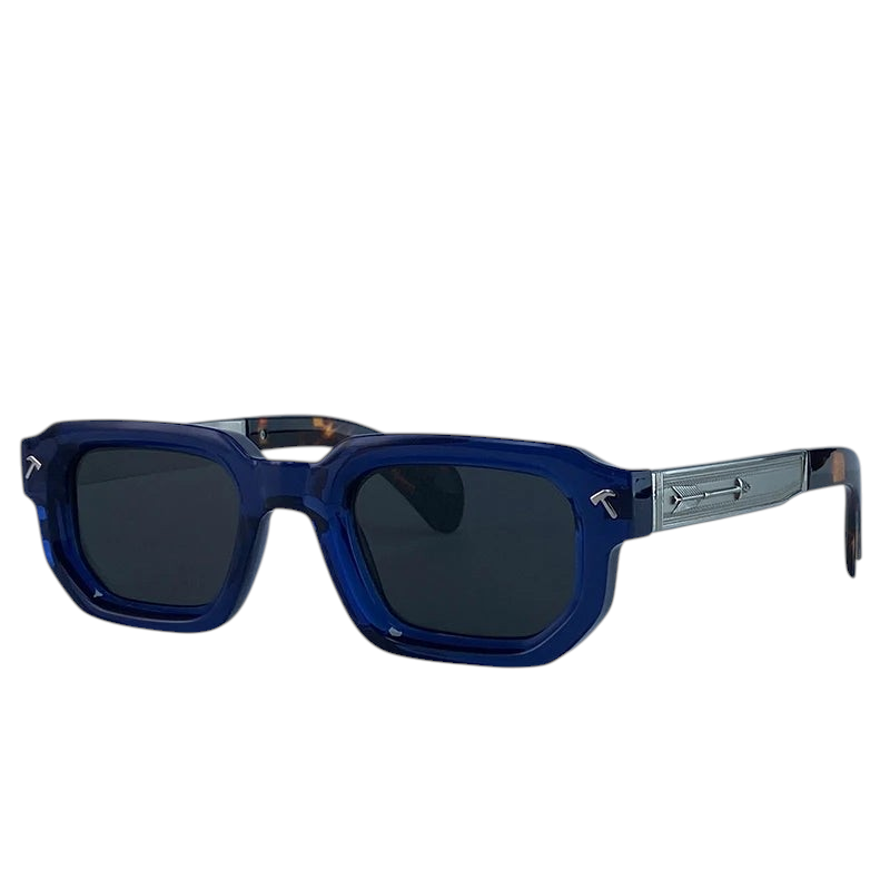 Aureliss Axel quadratische Herren-Sonnenbrille in Blau mit UV400-Schutz und markanten Metallbügeln