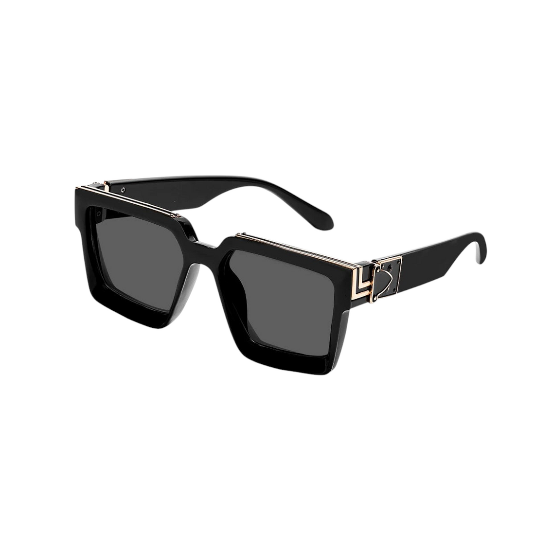 Aureliss Remy quadratische Sonnenbrille in Schwarz mit goldenen Metalldetails und UV400-Schutz