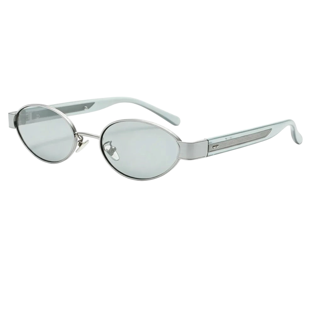 Aureliss Vance ovale Sonnenbrille in Grau mit schmalem Metallrahmen und UV400-Schutz im Retro-Stil