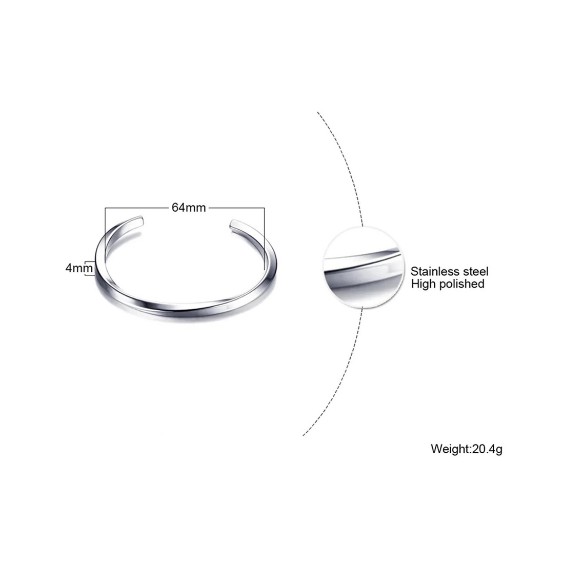 Aureliss Ryder Manschettenarmband aus Edelstahl mit Detailansicht der Materialstärke und offenen Form