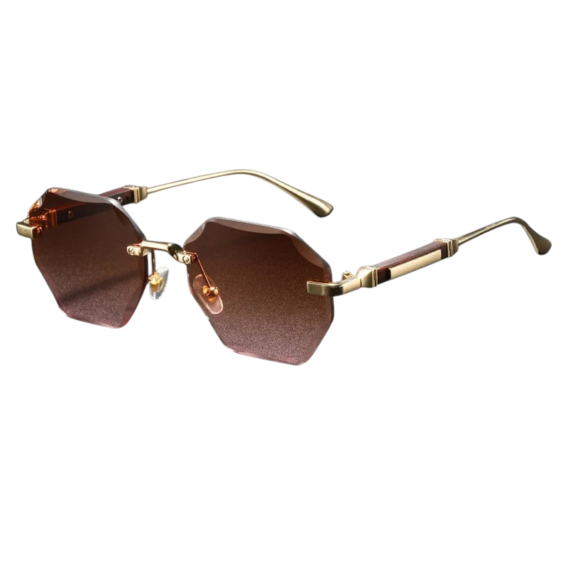 Aureliss Jett randlose Sonnenbrille mit achteckigen braunen Gläsern und goldfarbenem Metallrahmen mit UV400-Schutz