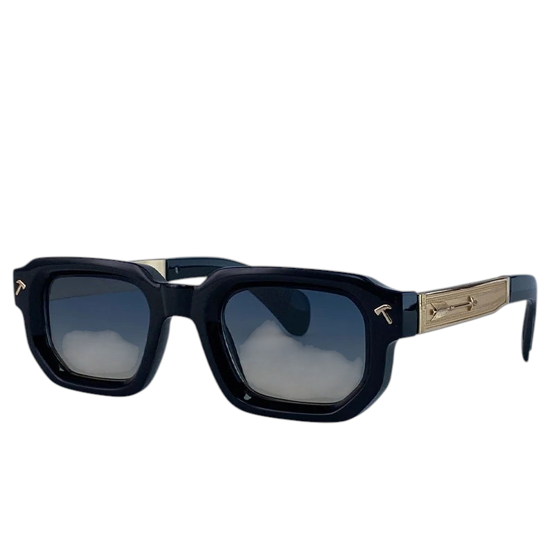 Aureliss Axel quadratische Herren-Sonnenbrille mit schwarzem Rahmen, goldenen Bügeln und UV400-Schutz