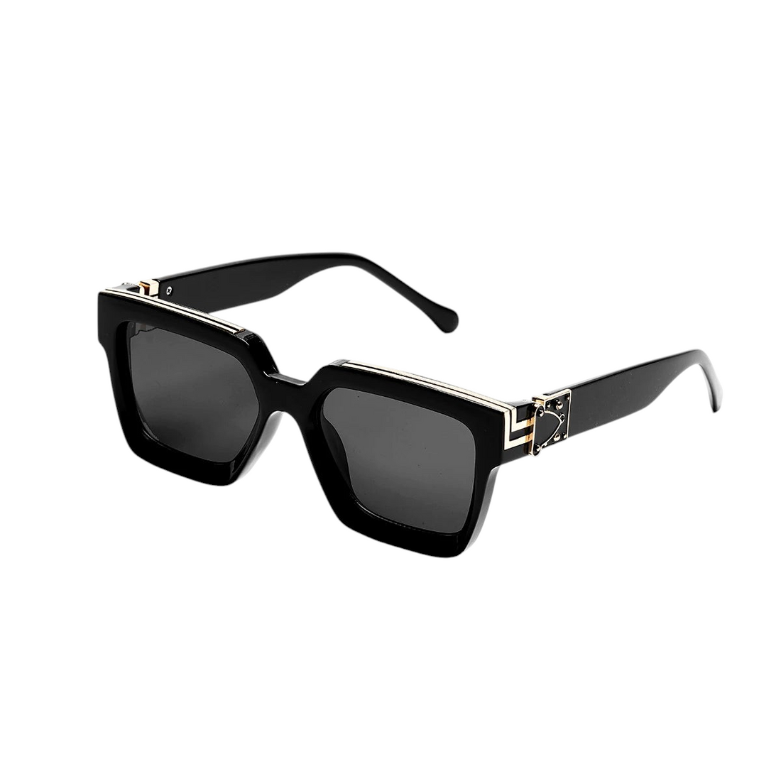 Aureliss Remy quadratische Sonnenbrille in Schwarz mit goldenen Akzenten und UV400-Schutz aus Polycarbonat