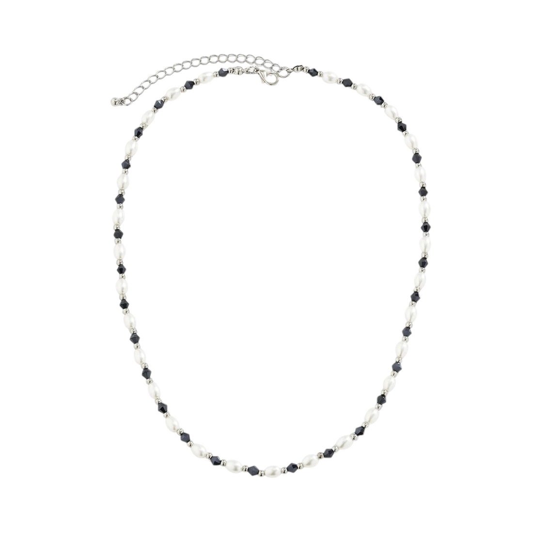 Aureliss Nico Perlen Choker mit ovalen weissen Kunstperlen und schwarzen Akzentperlen mit Karabinerverschluss