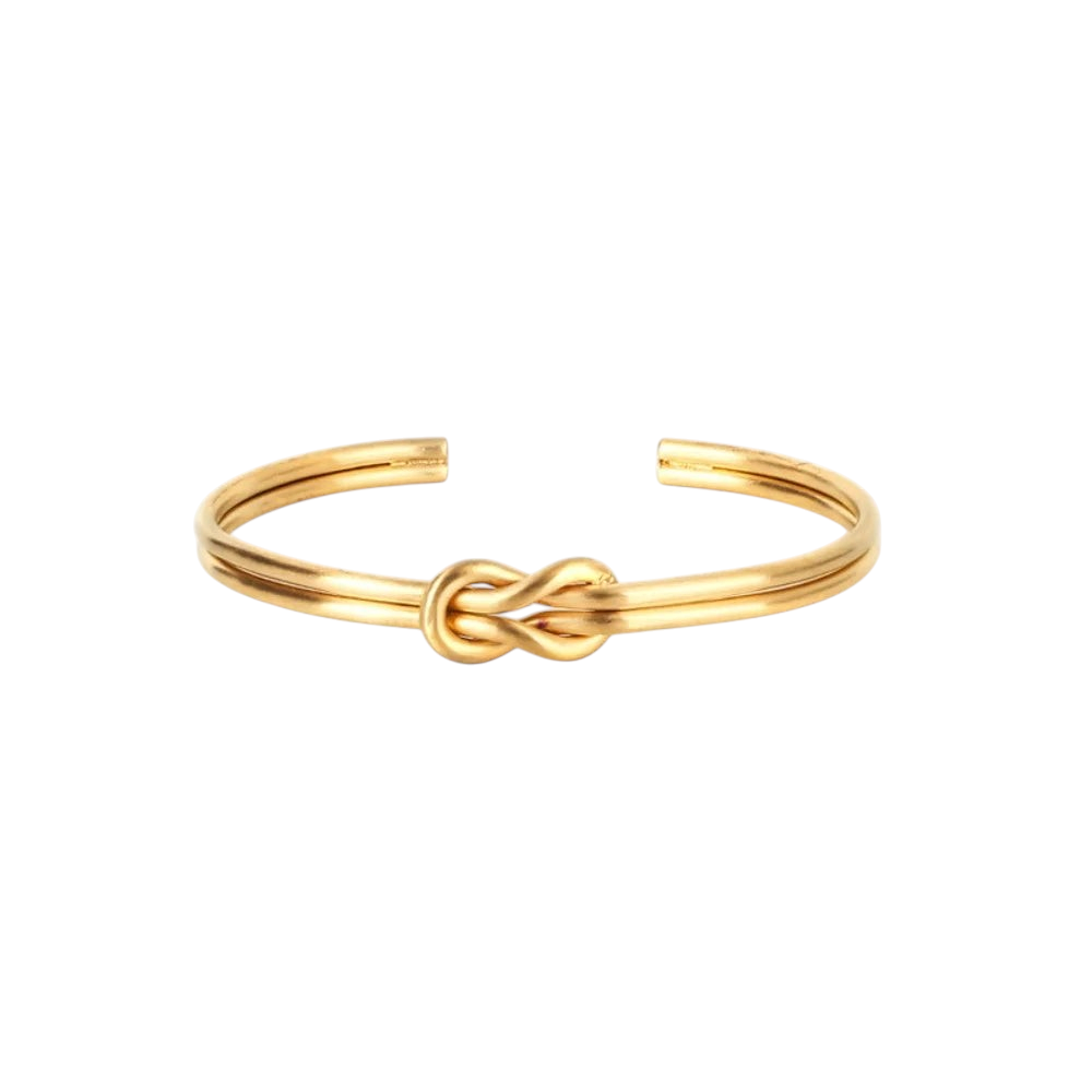 Aureliss Kenji Armreif in Gold mit elegantem Knotendesign aus Metalllegierung, offenes Armband