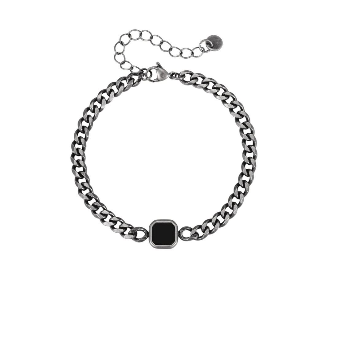 Aureliss Havana Panzerarmband aus grauem Edelstahl mit schwarzem quadratischem Element und Karabinerverschluss