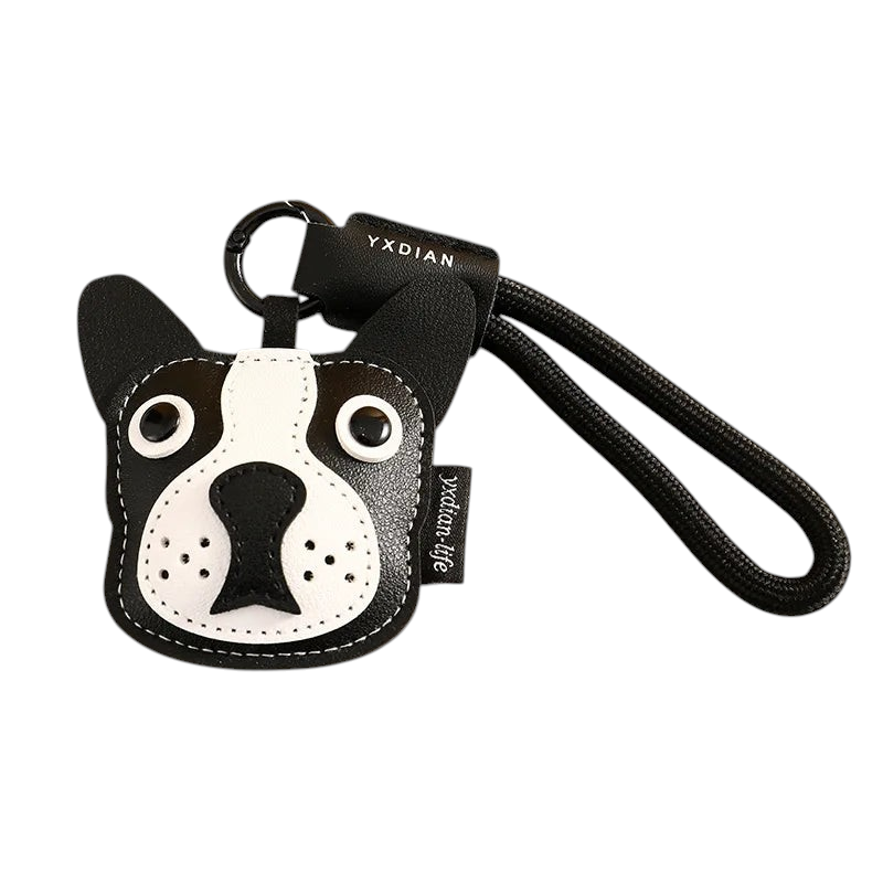 Aureliss Hunde Schlüsselanhänger aus schwarzem und weißem Leder mit robuster Trageschlaufe für Taschen oder Schlüssel